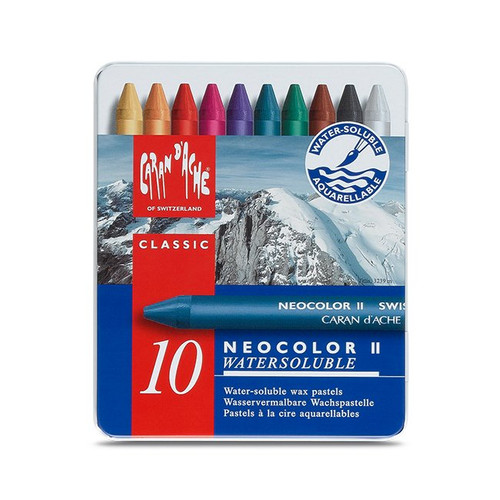 An image of a Caran d'Ache Neocolor II Aquarelle Pastel Set, 10 Assorted Colors.