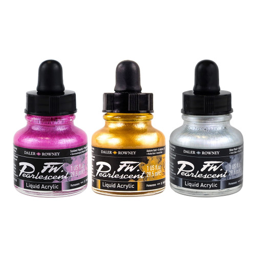 An image of Daler-Rowney FW Pearlescent Acrylic Inks.