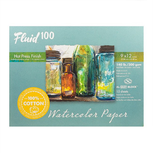 An image of a Fluid 100 Watercolor Paper Hot Press 140 lb Easy-Block.