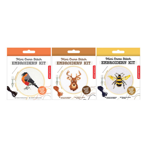 An image of Kikkerland Mini Cross Stitch Embroidery Kits.
