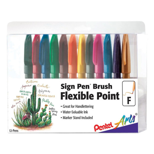 An image of a Pentel 12-Color Brush Sign Pen Set.