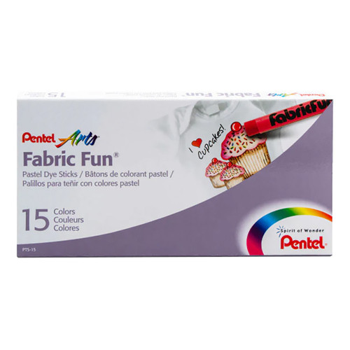 An image of a Pentel 15-Color Fabric Fun Pastel Dye Stick Set.