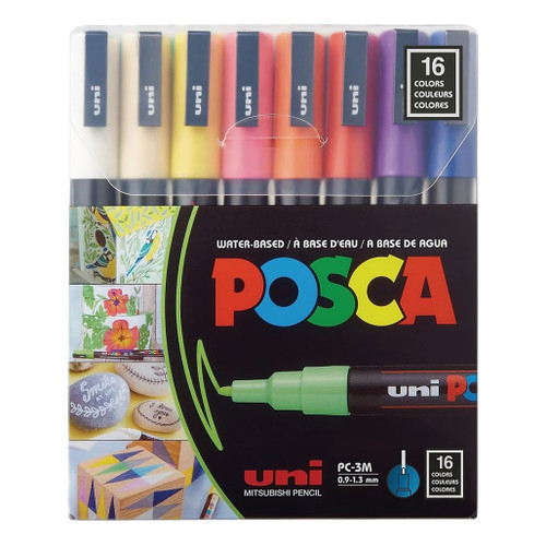 An image of a Posca PC-3M Fine Tip Paint Marker Set, Basic Colors, 16 Colors.