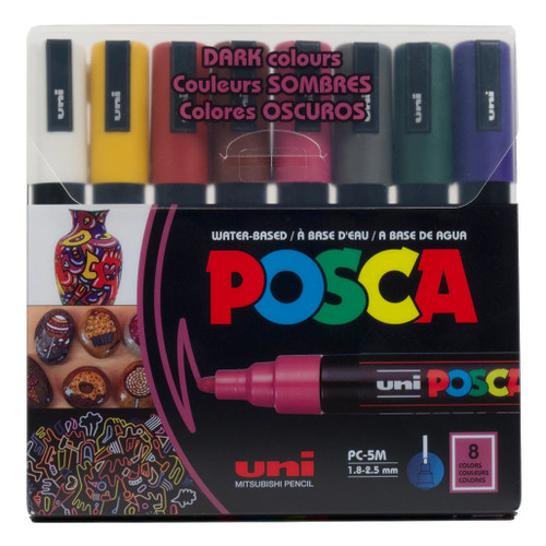 An image of a Posca PC-5M Medium Tip Paint Marker Set, Dark Colors, 8 Colors.